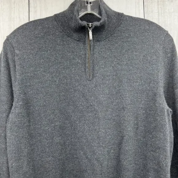 Bloomingdale's (S) Womens Gray 100% Merino Wool 1/4 Zip Pullover Sweater - Picture 3 of 11